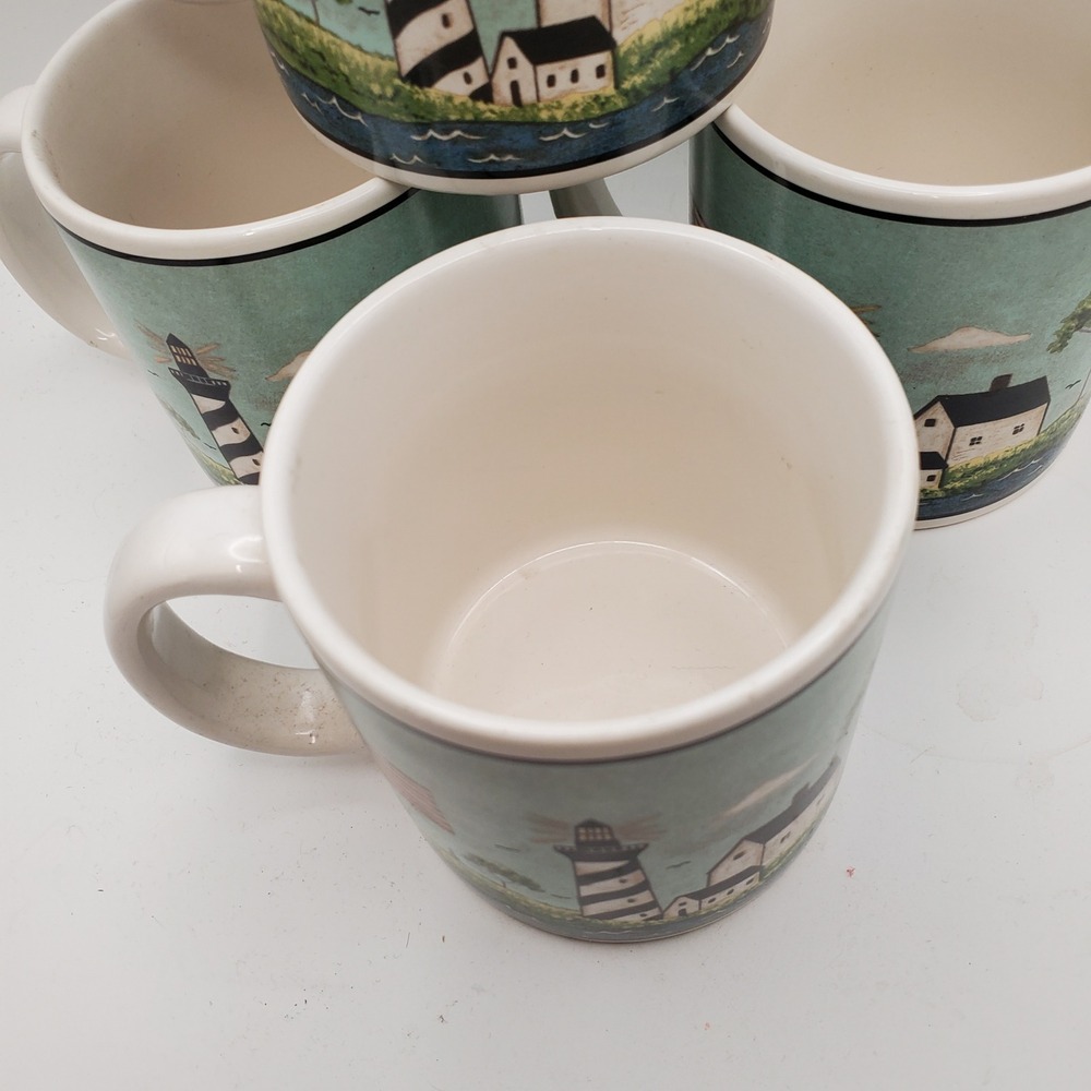 Warren Kimble Sakura Coastal Breeze Lighthouse Mugs Set of 4 Nautical 1998 - Picture 2 of 9
